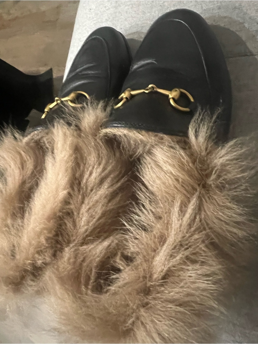 Gucci Leather Fur Lined Jordaan Loafers -Black - Picture 6 of 7